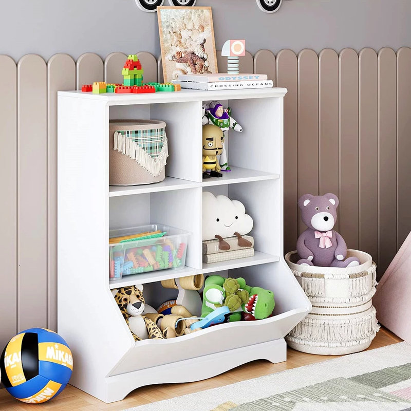 Three Posts™ Baby & Kids Kids Storage Bookcase with Large Bin, White ...
